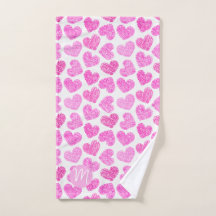 Cute Pink Doodled Heart Valentine's Day Monogram