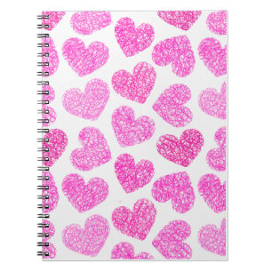 Cute Pink Doodled Heart Valentine's Day Pattern Spiral Notebook