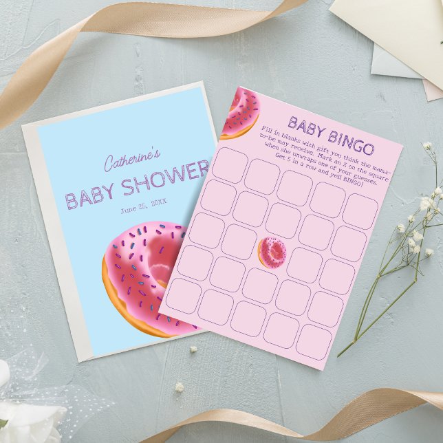 Cute Pink Doughnut Baby Shower Bingo Game (Creator Uploaded)