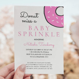 Cute Pink Doughnut Baby Sprinkle Girl Baby Shower Invitation