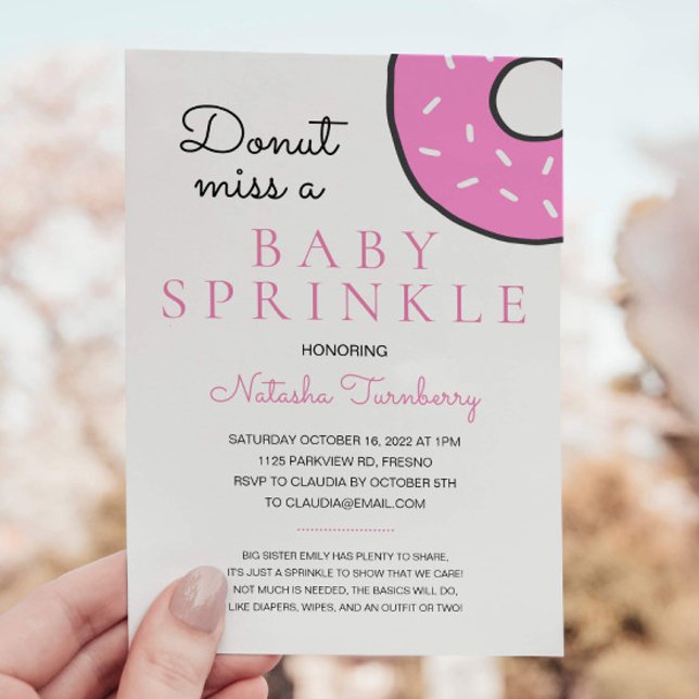 Cute Pink Doughnut Baby Sprinkle Girl Baby Shower Invitation (Creator Uploaded)