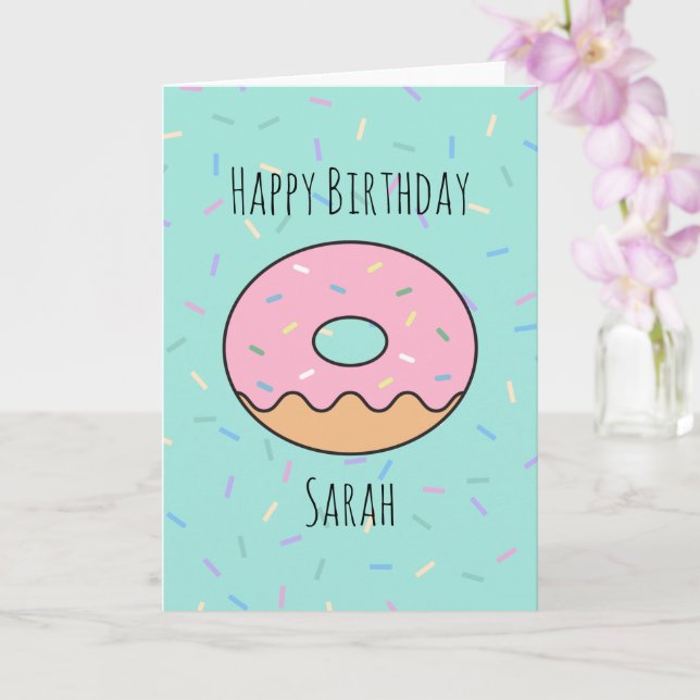 Cute Pink Doughnut Birthday Card (Orchid)