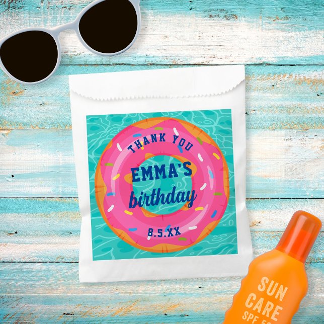 Cute Pink Doughnut Inner Tube Pool Party Birthday Favour Bags (Creator Uploaded)