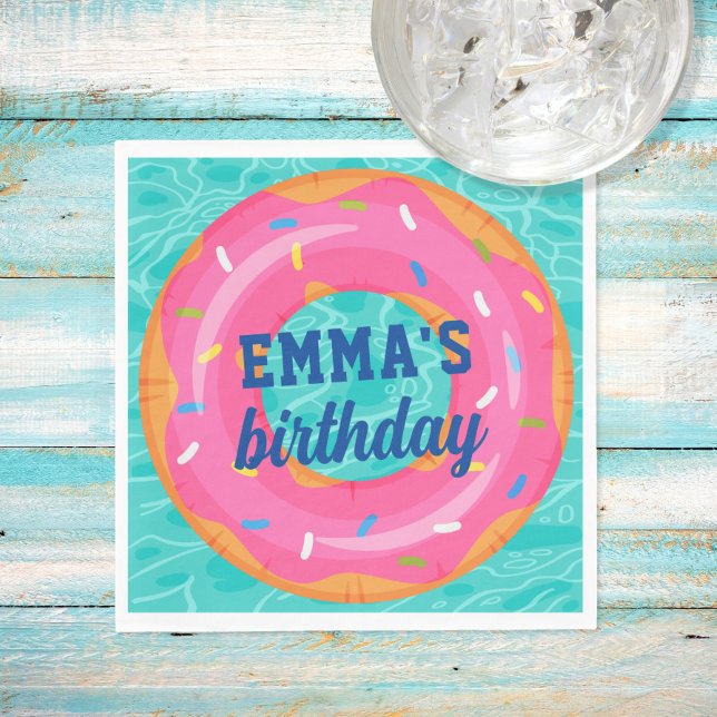 Cute Pink Doughnut Inner Tube Pool Party Birthday Napkin (Creator Uploaded)