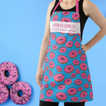 Cute Pink Doughnut Pattern, Sprinkles and Custom N Apron<br><div class="desc">Fun apron featuring a pattern of pink doughnuts and two lines of custom text. Add a person's name,  doughnut shop name or delete the text and rectangle and just use the pattern. Perfect for birthday parties,  cafe owners,  budding chefs,  host/hostess gifts or anyone who loves doughnuts.</div>