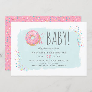 Cute Pink Doughnut Sprinkle Modern Oh Baby Shower Invitation