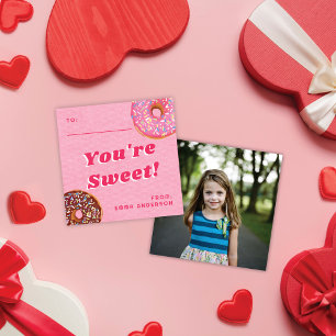 Cute Pink Doughnut Valentine's Classroom Photo Car Card