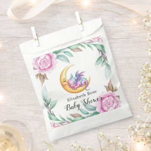 Cute Pink Dragon and Peony Girl Baby Shower Favour Bags