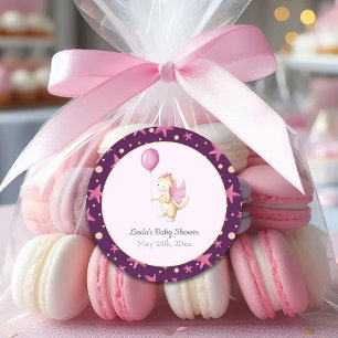 Cute Pink Dragon Baby Shower Classic Round Sticker