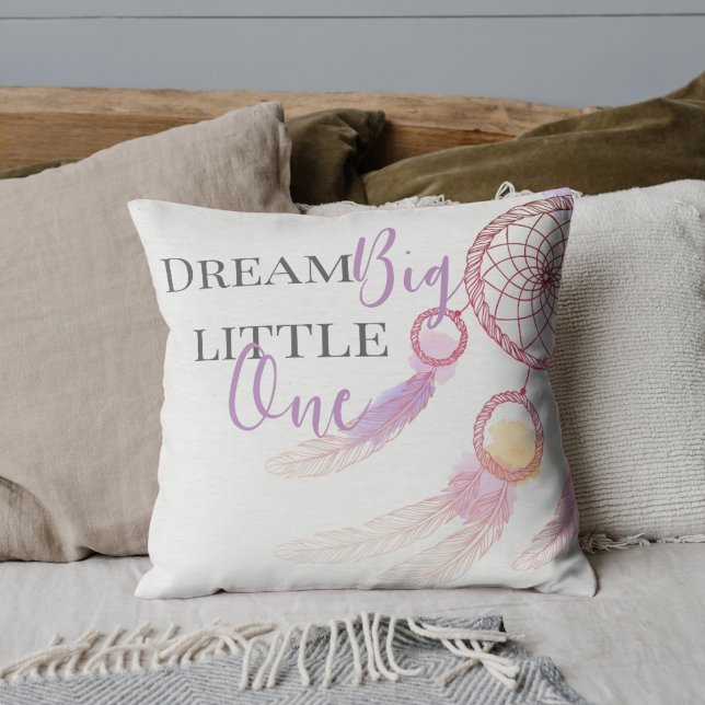 Cute Pink Dream Big Little One Dream  Quote  Cushion (Cute Pink Dream Big Little One Dream Quote Throw Pillow)