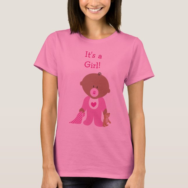 Cute Pink Dressed Baby  Maternity Shirt (Front)