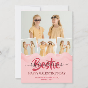 Cute Pink Drip Happy Galentines day bestie Photo Holiday Card