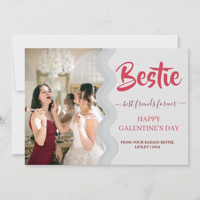 Cute Pink Drip Happy Galentines day bestie Photo Holiday Card (Front)