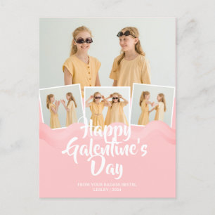 Cute Pink Drip Happy Galentines day bestie Photo Holiday Postcard