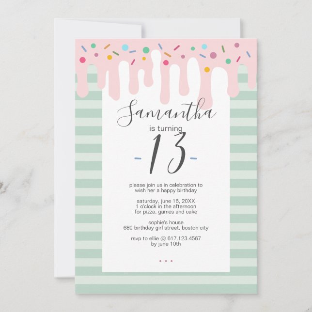 Cute Pink Drip Sprinkle Birthday Party Invitation (Front)