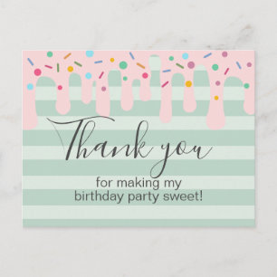 Cute Pink Drip Sprinkle Birthday Thank You Postcard