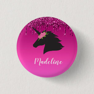 Cute Pink Dripping Glitter Personalised Unicorn 3 Cm Round Badge