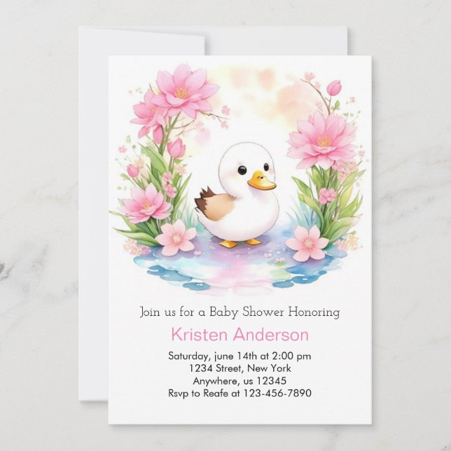 Cute Pink Duck Girl Baby Shower Invitation (Front)