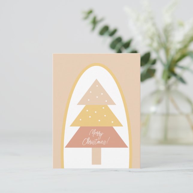 Cute Pink Earthy Tones Merry Christmas Tree Postcard (Standing Front)