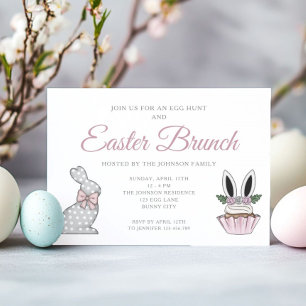 Cute Pink Easter Brunch Egg Hunt Invitation