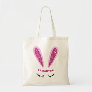 Cute Pink Easter Bunny Ears Personalized Tote Bag