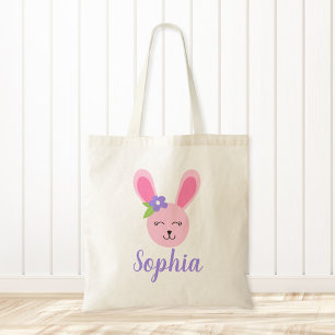 Cute Pink Easter Bunny Girl Personalised Tote Bag