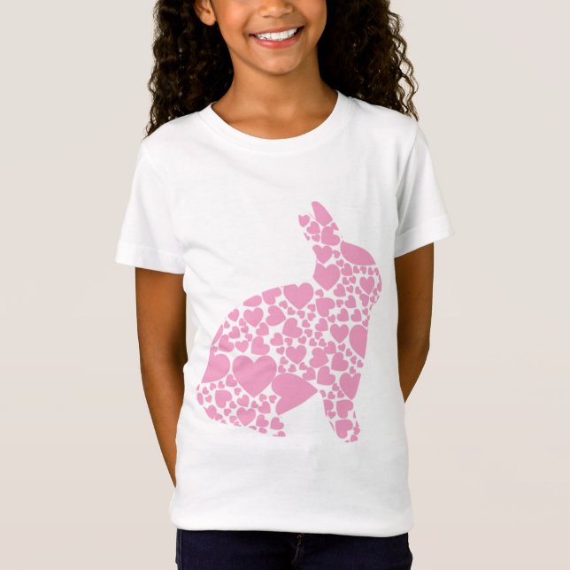 Cute pink Easter bunny hearts cartoon T-Shirt (Front)