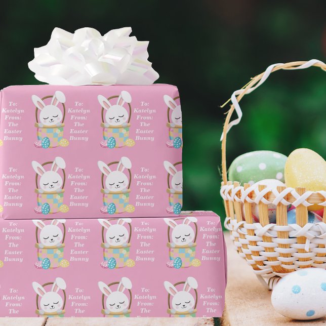 Cute Pink Easter Bunny Personalised Children's Wrapping Paper (Creator Uploaded)