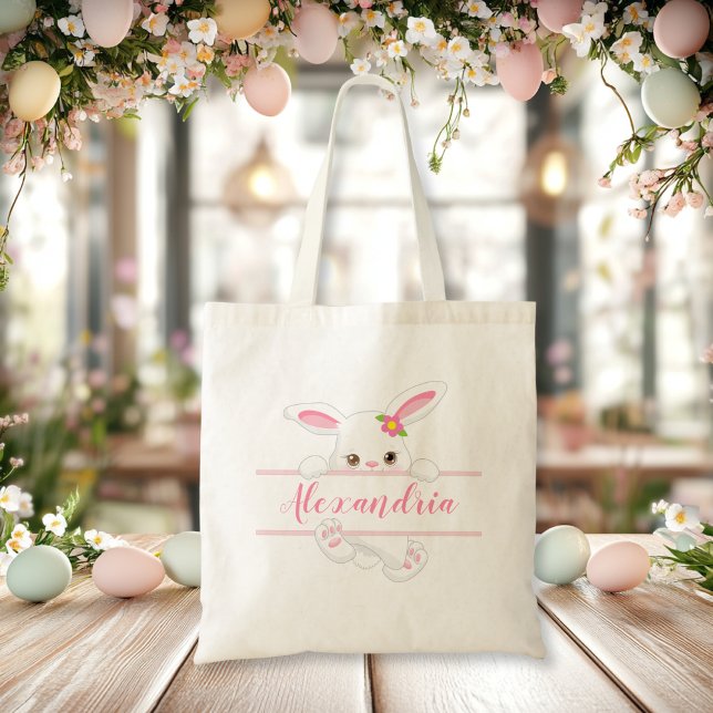 Cute Pink Easter Bunny Personalised Girl Tote Bag (Cute Pink Easter Bunny Personalized Girl Tote Bag)