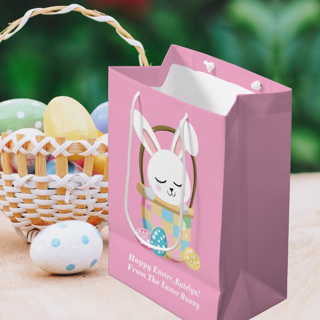 Cute Pink Easter Bunny Personalised Girls Medium Gift Bag (Creator Uploaded)