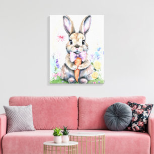 Cute Pink Easter Bunny Rabbit Egg Watercolor Canvas Print
