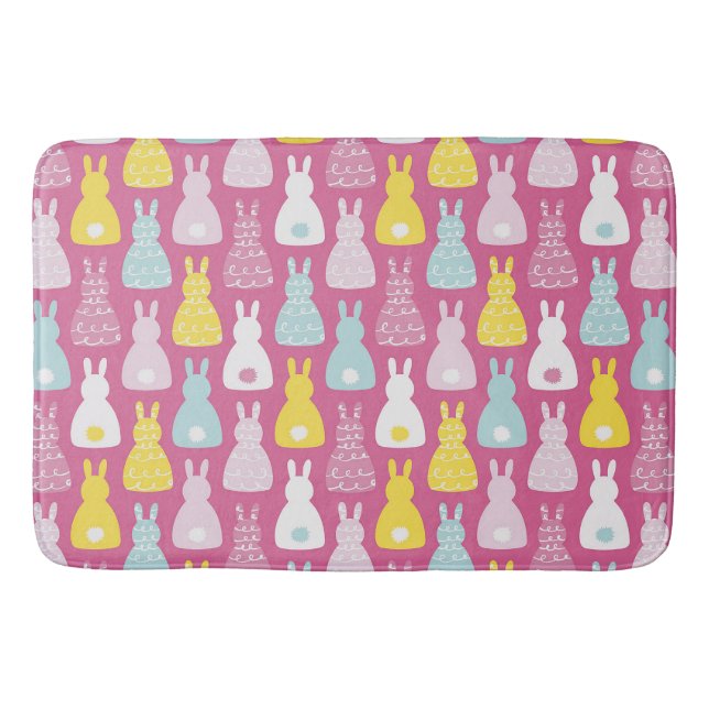 Cute pink Easter bunny rabbit pattern Bath Mat (Front)
