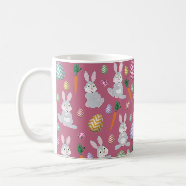 Cute Pink Easter Bunny Rabbit Pattern Coffee Mug (Left)