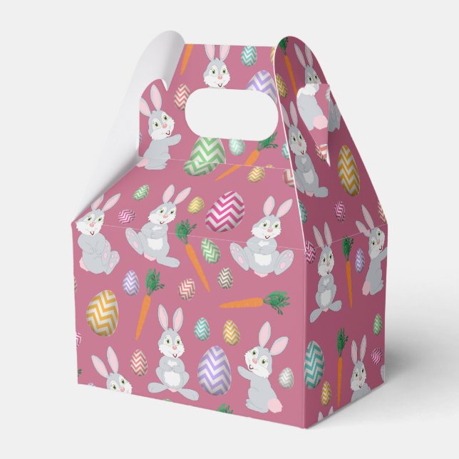 Cute Pink Easter Bunny Rabbit Pattern Favour Box (Front Side)