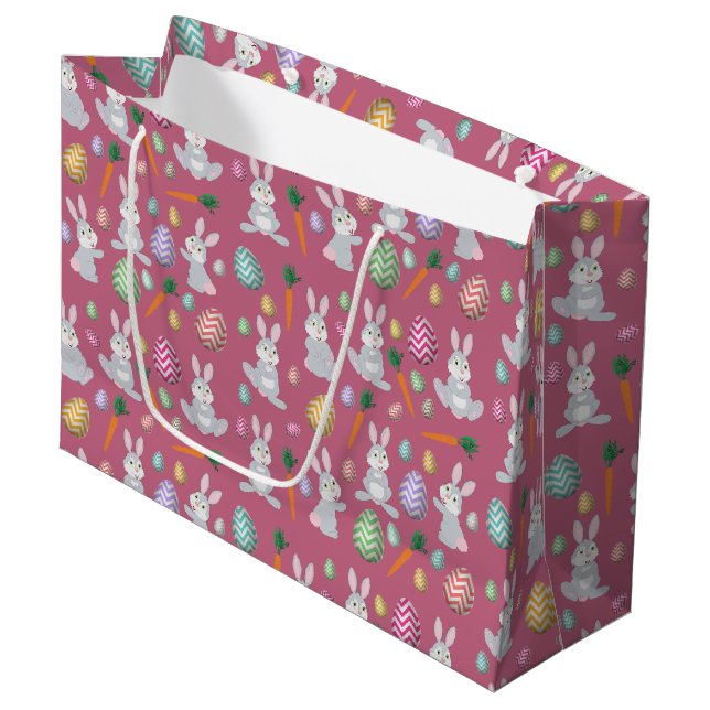Cute Pink Easter Bunny Rabbit Pattern Large Gift Bag (Front Angled)