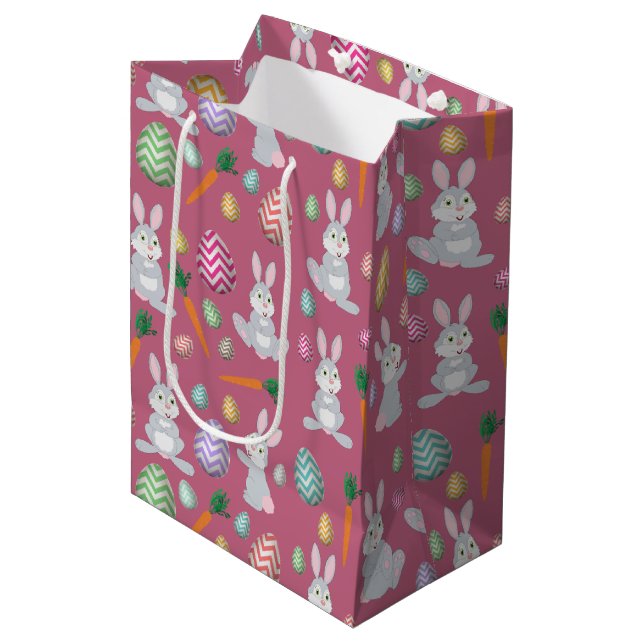 Cute Pink Easter Bunny Rabbit Pattern Medium Gift Bag (Front Angled)