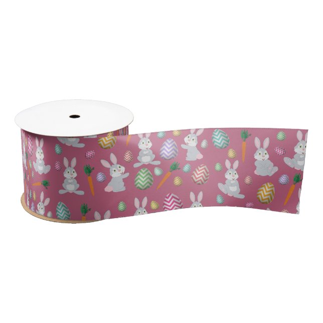 Cute Pink Easter Bunny Rabbit Pattern Satin Ribbon (Spool)