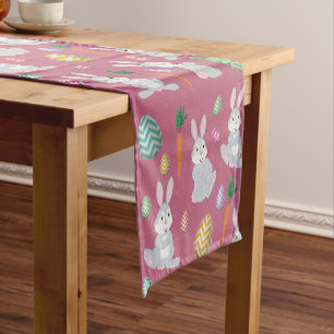 Cute Pink Easter Bunny Rabbit Pattern Short Table Runner