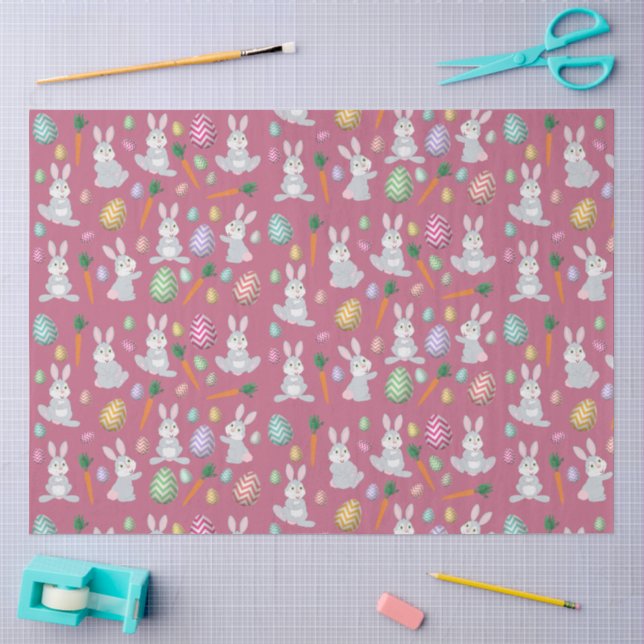 Cute Pink Easter Bunny Rabbit Pattern Tissue Paper (Craft)