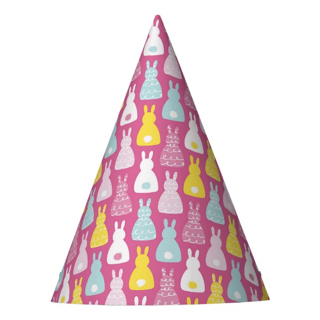 Cute Pink Easter Bunny Tails Art Party Hat (Front)