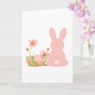 Cute Pink Easter Bunny with Spring Flowers Card