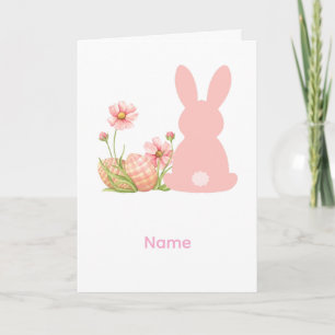 Cute Pink Easter Bunny with Spring Flowers Card