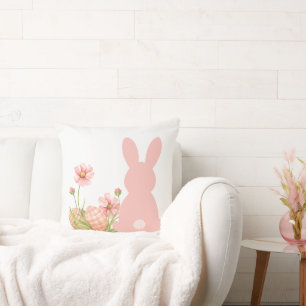 Cute Pink Easter Bunny with Spring Flowers  Cushion