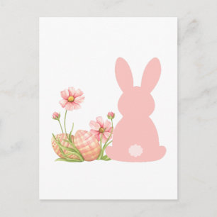 Cute Pink Easter Bunny with Spring Flowers  Postcard