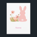 Cute Pink Easter Bunny with Spring Flowers  Postcard<br><div class="desc">A charming watercolor-style illustration of a pink bunny silhouette surrounded by beautiful spring flowers and patterned Easter eggs. Perfect for kids,  Easter celebrations,  and spring lovers.</div>