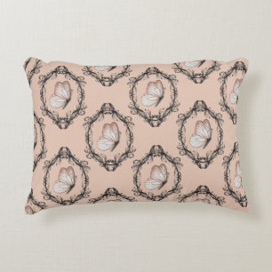 Cute Pink Elegant Butterfly Damask Pattern Decorative Cushion