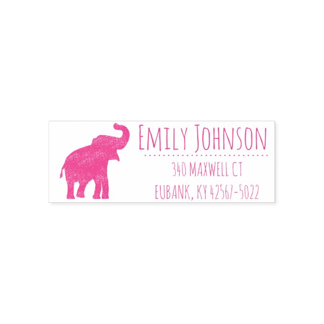 cute pink elephant address self-inking stamp (Design)