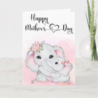 Cute Pink Elephant and Baby Mother's Day 