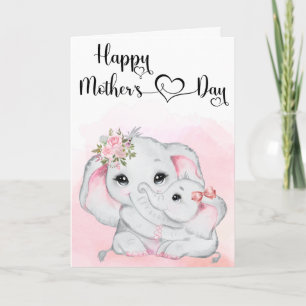 Cute Pink Elephant and Baby Mother's Day Card