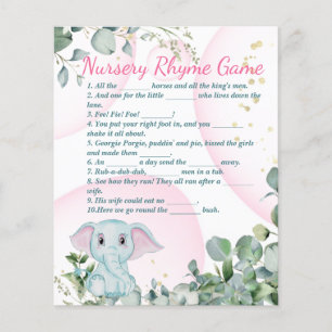 Cute Pink Elephant and Eucalyptus Baby Shower Game Flyer